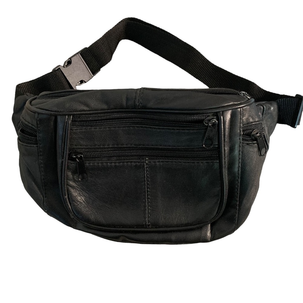 Black Leather Men's Waist Bag